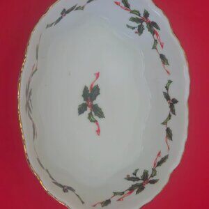 vintage lefton china holly berry nut or candy dish 1970s